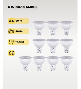 6W GU10 Led Ampul 3200K Sarı Işık 10 Adet