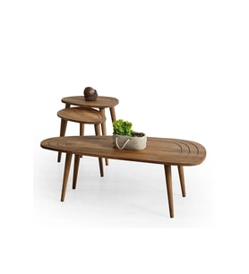 FAVdecor Sweet Masif Doğal Ahşap Orta Sehpa Ve 2'li Zigon Sehpa Set, Modern Masif Yan Ve Orta Sehpa Set (Ceviz)