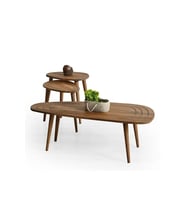 FAVdecor Sweet Masif Doğal Ahşap Orta Sehpa Ve 2'li Zigon Sehpa Set, Modern Masif Yan Ve Orta Sehpa Set (Ceviz)