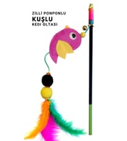 Kuşlu Ponponlu Zilli Kedi Oltası
