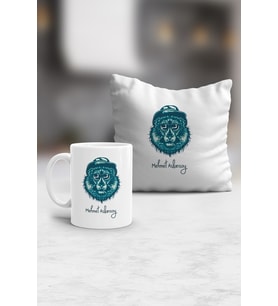 Kişiye Özel Cool Aslan Kupa ve Yastık Hediye Seti Aslan Baskılı (Beyaz)