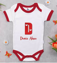 BK Kids Kişiye Özel Harfli Kırmızı Bebek Body Zıbın-6