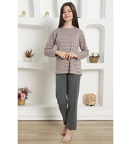 Akbeniz Kız Çocuk Penye Pijama Takım 20424 (Füme)