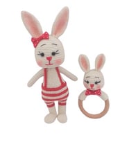 Tavşan Papi Uyku Arkadaşı ve Çıngırak Amigurumi Organik Oyuncak