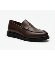Growish GR0464 Hakiki Deri İtalyan Tarz Yanık Kahve Metal Penny Loafer Model Yüksek Kalın Taban Spor Klasik Ayakkabı