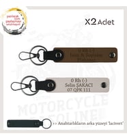 Biker Tarzına, İsim Plaka ve 0 Rh (-) Kan Grubu Yazılı Güvenli Sürüş Anahtarlığı, Kahve-Pudra-Laci (Çok Renkli)