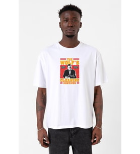 Pulp Fiction The Wolf's Cleaning Services Beyaz Erkek Oversize Tshirt