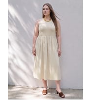 LCW Curve Bej Büyük Beden Bisiklet Yaka Pileli Elbise
