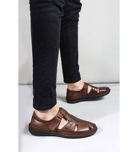 FAST STEP Hakiki Deri Erkek Klasik Sandalet 662MA119B (Taba)