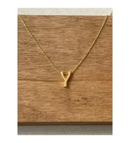 925 Ayar Gümüş Gold Renk Y Harfi Kolye Harfli Kolye 45cm