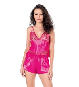 Arias Closet Fuşya Saten Babydoll Şort Takımı