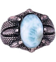 925 Ayar Gümüş Erkek Yüzük, Doğal Taşlı, El Yapımı Vintage Tasarım Pençeli Yüzük (Larimar)