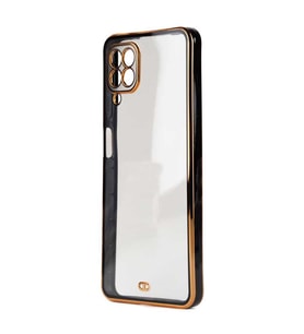 Samsung Galaxy A22 4G Kılıf Köşeli Gold Şeffaf Kapak (Siyah)