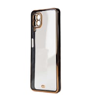 Samsung Galaxy A22 4G Kılıf Köşeli Gold Şeffaf Kapak (Siyah)