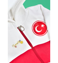 925 Ayar Gümüş Pembe Ayaklı Isimli Bebek İğnesi , Türkiye Armalı Kapişonlu Bebek Eşofmanı Hediye (Gold)