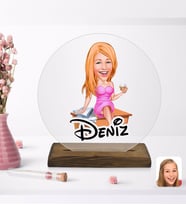 BK Gift Kişiye Özel Kadın Patron Karikatürlü Yuvarlak Ahşap Standlı Biblo-7