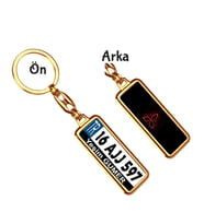 Kişiye Özel Plaka Metal Anahtarlık   Mitsubishi Alev Logo Logo (Altın)