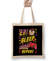 Funny Eat Sleep Game Repeat Gamer Gaming Bez Çanta Uzun Saplı