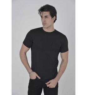 Erkek File Cepli Slim Fit T-shirt - Siyah