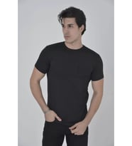 Erkek File Cepli Slim Fit T-shirt - Siyah