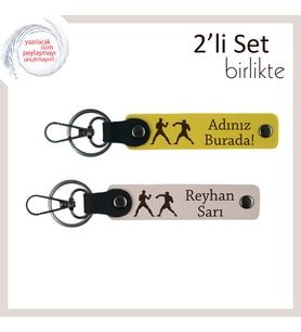 Disiplinli Dövüşçülere, Zihinsel Güç Temalı, Kişisel Yazılı Anahtarlık Seti, Sarı-Pudra