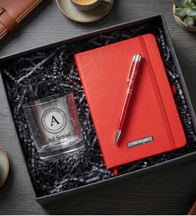 Kişiye Özel Cam Bardak & Kişiye Özel Defter & Kişiye Özel Kalem Hediye Seti (Kırmızı)