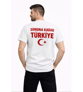 Erkek TÜRKİYE Ay Yıldız Baskılı Taraftar Forma T-Shirt - Beyaz