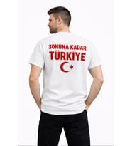 Erkek TÜRKİYE Ay Yıldız Baskılı Taraftar Forma T-Shirt - Beyaz