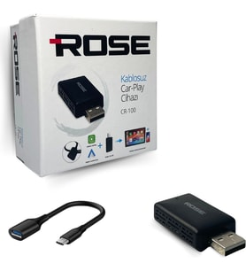 Rose Mini Kablosuz Carplay USB ve Type-C Uyumlu Araç Multimedya Adaptörü (Siyah)