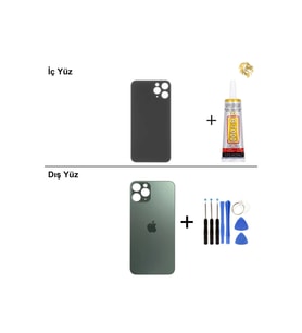 iPhone 11 Pro Max Yeşil Arka Kapak Arka Cam Batarya Kapağı Lazer Kesim Kapak Pil Kapağı + B-7000 Yapıştırıcı + Tamir Seti