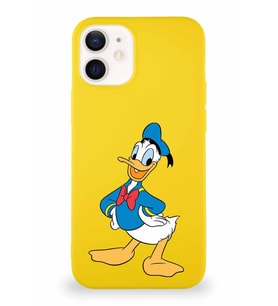 Apple iPhone 12 Soft Premier Kapak Donald Duck-C Tasarımlı Silikon Kılıf - Sarı (Şeffaf)