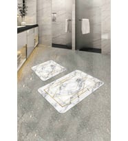 Beyaz Mermer Görünümlü Banyo Halısı Klozet Paspas Seti BS345