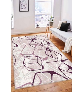 Mürdüm Geometrik Kaymaz Tabanlı Dekoratif Halı LK009 - 100 x 160 cm