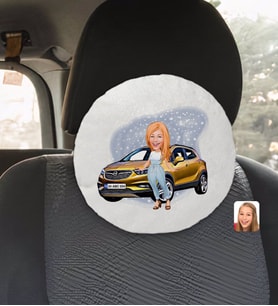 BK Gift Kişiye Özel Plakalı Kadın Opel Mokka Karikatürlü Yuvarlak Araç Koltuk Yastığı-1