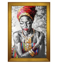 Kadın Motifli Kanvas Tablo 80 x 110 cm Gold Çerçeve