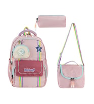 İlkokul Çantası 3'lü Set Pembe Renk 42*30 Cm Beslenme Çantası Kalem Kutusu Ortopedik Su İtici Kumaş