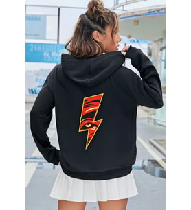 Unisex Yıldırım Baskılı Sweatshirt (Siyah)