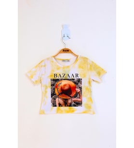 Toontoy Kız Çocuk Batik Desenli Baskılı Tişört (Sarı)