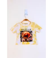 Toontoy Kız Çocuk Batik Desenli Baskılı Tişört (Sarı)