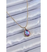 Çelik Gold Renk Damla Kristal Taş Model Kadın Kolye
