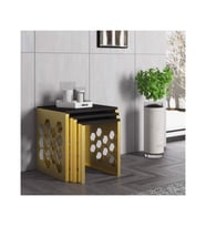 Wood'n Love Deniz Altıgen Desen Premium Metal Ferforje Gold Zigon Sehpa - Wood Siyah / Altın