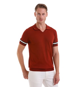 Hatemoğlu Kiremit Slim Fit Çizgili Polo Yaka Triko Tişört