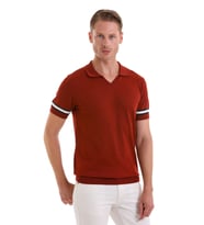 Hatemoğlu Kiremit Slim Fit Çizgili Polo Yaka Triko Tişört