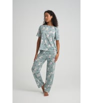 Kısa Kollu Kadın Pijama Takımı Desenli Süper Soft (Yeşil)
