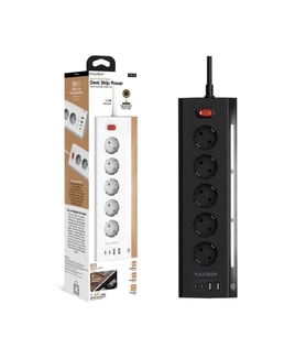 Akım Korumalı 5’li Priz 2xUSB 2xType-C Çıkış Dokunmatik Işıklı Akım Koruma Çoklu Priz Çoğaltıcı Siya