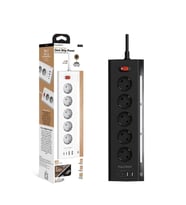 Akım Korumalı 5’li Priz 2xUSB 2xType-C Çıkış Dokunmatik Işıklı Akım Koruma Çoklu Priz Çoğaltıcı Siya