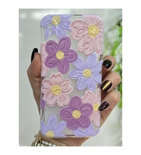 Iphone X / XS Uyumlu Pastel Renkli Çiçekler Desenli Şeffaf Telefon Kılıfı