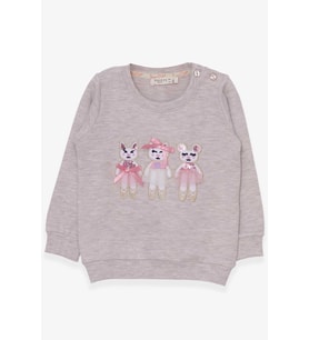 Breeze Kız Çocuk Sweatshirt Sevimli Hayvancıklar Baskılı 1.5-5 Yaş, Bej Melanj
