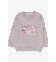 Breeze Kız Çocuk Sweatshirt Sevimli Hayvancıklar Baskılı 1.5-5 Yaş, Bej Melanj