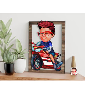BK Gift Kişiye Özel Motorcu Çocuk Karikatürlü 3D Ahşap Tablo, Sevgiliye Hediye, Arkadaşa Hediye, Yıl Dönümü Hediyesi, Doğum Günü Hediyesi-1